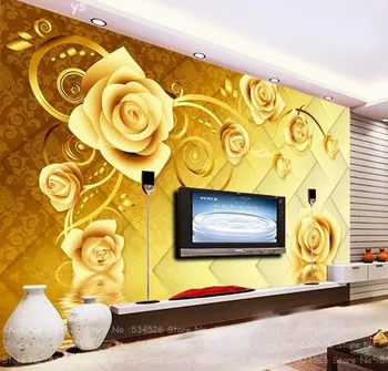 Gėlių aukso folija, foto tapetai papel de parede cozinha desktop 3d Sienų tapetų pasakos fone homedecoration