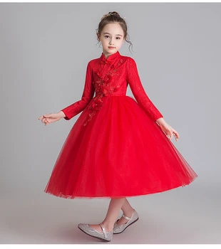 Gėlių Mergaitė Grupė Dress Kinų Stiliaus Vestuvių Bridesmaid ' s Suknelė Mergina Nėrinių cheongsam šiuolaikinės Gimtadienio Baigimo 2020 m.