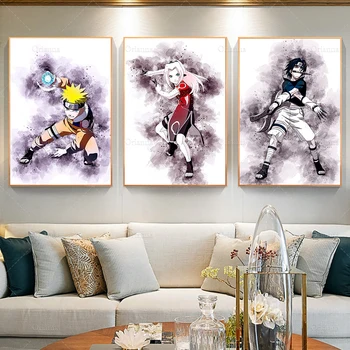 HD Spausdinti Klasikinis Anime Plakatu, Naruto,Sasuke,Sakura Sienos Meno Tapybos Drobės Modulinės Nuotraukas Vaikas Miegamojo Kambarį, Namų Dekoro