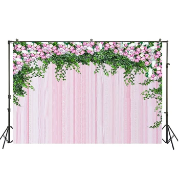 HUAYI rožinių užuolaidų, su gėlėmis ir žalių augalų fone, fonas, fotografuoti vestuves ir Valentino Diena W-2128