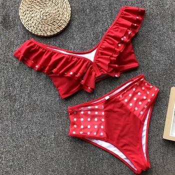 IASKY 2019 Bikini seksualių moterų tinklinio pynimas maudymosi Kostiumėliai, Moterų maudymosi kostiumėlį Dviejų vienetų Bikini komplektas aukšto juosmens Maudymosi Kostiumas