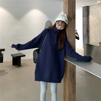 Ilgais Žiemos Megztinis Rankovės Mini Moterims Saldus Golfo Megzti Suknelę Moteris Elegantiška, Laisvas Megztinis Korėjos Outwear 2020 M.