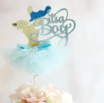 Individualizuoti aqua blue blizgučiai Tai berniukas puošmena pasiimti baby shower Pyragas Topper -gimtadienio tortas toppers krikšto apdaila