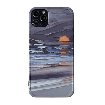 INS Retro Abstraktaus meno Sunrise Beach mados Telefono dėklas Skirtas iPhone 12 11 Pro Xs Max Xr X 7 8 Pulse SE 12 mini Case Silikoninis Dangtelis