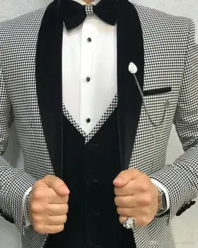 Italijos Dizaino 3 Gabalas Oficialų Vyrų Kostiumas 2019 Slim Fit Šalies Prom Kostiumas Houndstooth Vyrų Jaunikis Vestuvių Kostiumą Geriausią Vyro Švarkas Smokingas