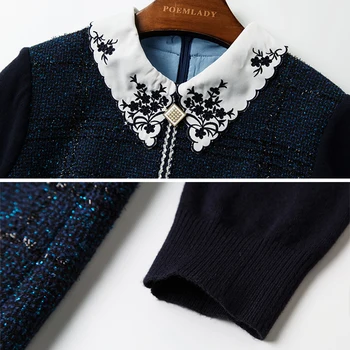 Itoolin Mėlynas Vilnos Žiemą Šalis-Line Moterų Suknelė Pasukite Žemyn Apykaklės Rmoatic Moterų Tvido Pledas 2021 Naujo Dizaino Suknelės