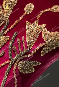 JIALINZEYI Realus Vaizdas Rose Red Velevt su Aukso Karoliukai Satin A-line Oficialią Suknelės vakarinės suknelės 2019