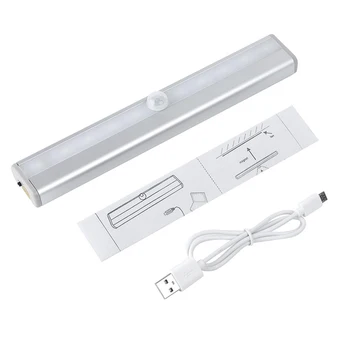 Judesio Jutiklis Nakties Šviesos 10 LED Spinta Žibintai USB Įkrovimo Baterija Belaidžio IR Infraraudonųjų spindulių Judesio Jutiklis Naktinis Žibintas