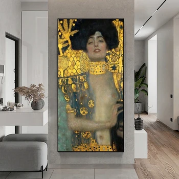 Judita ir Galvos Holofernes Gustavo Klimto Garsaus Meno Paveikslų Reprodukcijos Sienos Meno Plakatai Gustav Klimt Aukso Nuotraukas
