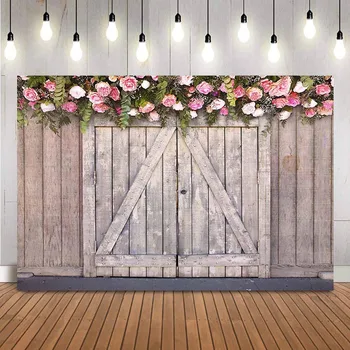 Kaimiškas Medienos Vestuvių Nuotakos Dušas Fonas fotografijos studija, Gėlių, žalių lapų photocall boda Sandėlyje, medinės durys prop