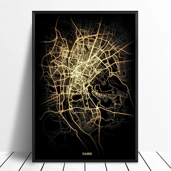 Kairas Miesto Šviesos Žemėlapiai Užsakymą Pasaulio Miesto Žemėlapį, Plakatai, Drobė Spausdina Šiaurės Stiliaus Sienos Menas Namų Dekoro