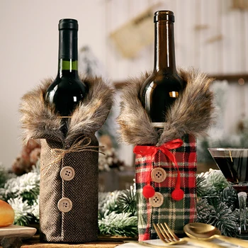 Kalėdų Džemperis Vyno Butelio Dangtelį, Apykaklės & Mygtuką Kailis Dizaino Vyno Butelis Megztinis Vyno Butelis Suknelė Kalėdos Šalis Apdaila