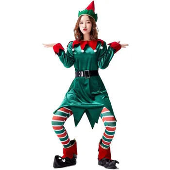 Kalėdų Elf Kostiumas Moterims 4pcs Skrybėlę Viršuje su Diržo 