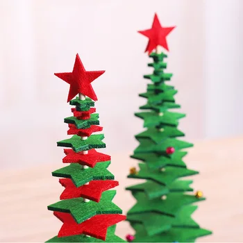 Kalėdų Medžio Amatų, Apdailos neaustinis Audinys Žvaigždes+Mediniais Desktop Mini Kalėdinė Dekoracija Ornamentu Raudona/Žalia