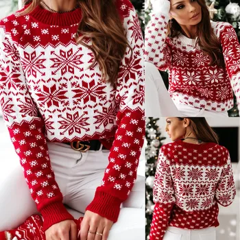 Kalėdų raudona balta porą megztinis trikotažas derinti drabužius prom college school šalies mados korėjos stiliaus mėgėjams moterims dėvėti