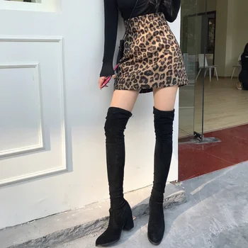 Kimotimo Pieštuku Mini Sijonas 2020 M. Rudens Žiemos Aukšto Juosmens Leopard Aukšto Juosmens Seksualus, Elegantiškas Korėjos Mados Šalis Klubo Moterų Sijonas