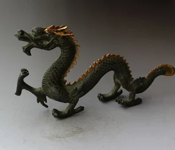 Kinija senas antikvarinis, rankų darbo paauksuota Bronza Kinų Zodiako drakono statula