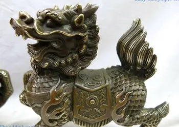Kinija žalvario skulptūra nulipdyta Feng Shui pasisekė Foo Šunys, Liūtai Kylin pora Statulos
