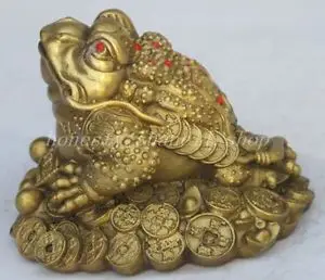 Kinijos Senosios kinijos fengshui bronzos, vario Turto ir pinigų Auksinė Rupūžė varlė žvėris statula apdailos bronzos gamyklos realizavimo