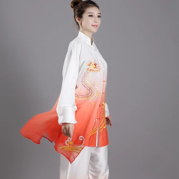 Kinijos Siuvinėjimo Dragon Moterų Ryto Mankšta Tai Či, Vienodai Vyrai Kung Fu Drabužių Wushu Taijiquan Kostiumas Suaugusiųjų Kovos Menų 90