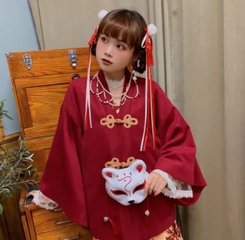 Kinų stiliaus kawaii girl Princess arbatėlė gotikos siuvinėjimo loli cosplay kailis Minkštas Mergina mielas aukšto juosmens kailis Lolita cos loli