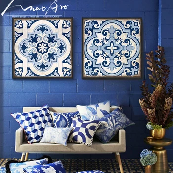 Kinų stiliaus Mėlynos ir baltos spalvos porceliano Maroko Modelis modernus plakatas spausdinimo drobė meno namų dekoro nuotraukų kambarį