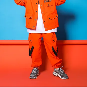 Kišeniniai Kelnės Berniukams Džiazo Kostiumai Orange Įrankiai Gatvės Šokių Drabužius Hip-Hop Šokių Nustatyti Etape Dancewear Vaikams 4-18T