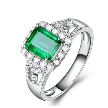Klasikiniai Sidabro 925 Žiedas Su Aikštė Smaragdas Brangakmenių kristalų žiedais, Žavesio Moterų Papuošalai Šalies Didmeninės Dovanų