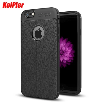 KOLPLER Įrengtas minkštas TOU Atvejais iphone 6 byloje silikono juoda Litchi Odos padengti iphone 6 6s Plus atveju telefono maišelį su lukštais