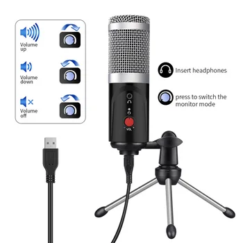 Kondensatoriaus Mikrofonas, USB Studija Mikrofonas pc Garso Plokštę, Profesionali Karaoke Mikrofonus DJ Live Įrašymas