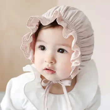 Korėjos berniukų, mergaičių šimtą dienų vaisiaus kepurės teismas skrybėlę banga bamblys skrybėlę pavasarį, vasarą kūdikis medvilnės princesė nėrinių medvilnės kepurės