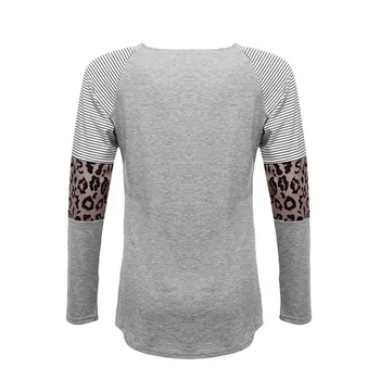 Kratinys T-shirts Rudenį, Leopardas spausdinimui Spalvos Dryžuotas Apvalios Kaklo marškinėliai Atsitiktinis Viršų Tees Žiemos Plius Dydis Moterų Drabužiai Moterims