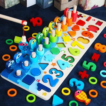 Kūdikių Montessori Matematikos Žaislai Vaikas Švietimo Mediniai Žaislai, 5 in 1 Žvejybos Skaičius Skaičius Atitikimo Skaitmeninės Formos Žurnalo Valdybos jutimo žaislai