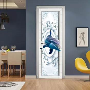 Kūrybinės aplinkos apsaugos 3D delfinų pastaba durų lipdukai restauruotas lipnios miegamojo sienų lipdukai