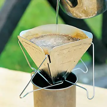 Lauko kempingas kavos lašėti stovi nerūdijančio plieno, sulankstomas nešiojamų kavos viryklė / cup filtras Naujas