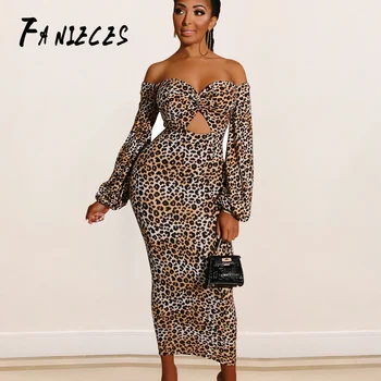 Leopardas spausdinti ilgomis rankovėmis slim bodycon seksuali suknelė 2020 ins mados rudens-žiemos moterys streetwear šalis festivalis suknelės komplektai