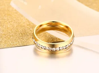 LETAPI 2020 Naujas Klasikinis Aukso Spalvos Kristalų Vestuvinį Žiedą, Moterims, 6mm Nerūdijančio Plieno Dalyvavimas Moterų Piršto Papuošalai