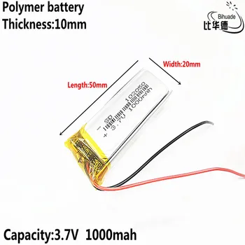 Litro energijos baterija Gera Qulity 3.7 V,1000mAH 102050 Polimeras ličio jonų / Li-ion baterija tablet pc BANKAS,GPS,mp3,mp4