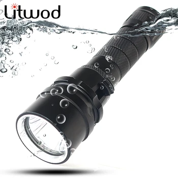 Litwod Z20D52 LED Nardymo Žibintuvėlį, Fakelą 8000Lm XM-L2 U3 Vandeniui Nardyti po vandeniu 120 Metrų Lempos Šviesos Lanterna 18650 baterija