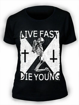 Live Fast Die Young. Kaukolės Skeletas Kryžiaus Goth Rock, Punk T-Shirt. Vasaros Medvilnės trumpomis Rankovėmis O-Neck T Shirt Mens Naujas S-3XL