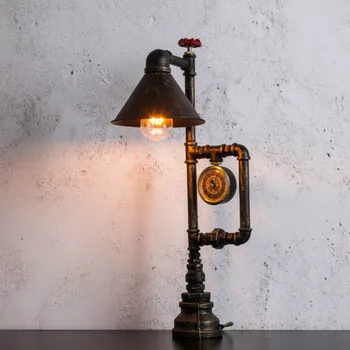 LoftJI kūrybos ketaus vamzdžių akių apsaugos LED American retro pramonės stiliaus baro stalas tamsos vandens vamzdis stalo lempa LX111308