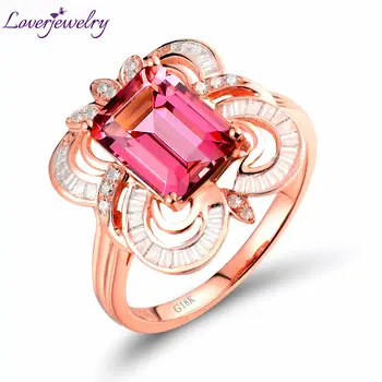 LOVERJEWELRY Za Prekės Kietasis 18kt Rose Gold Smaragdas Iškirpti Deimantų Vestuvių Pink Turmalinas Žiedas Moterims, Papuošalai