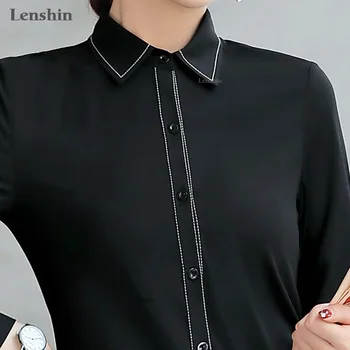 Mada moterims, Elegantiškas drabužius ilgomis rankovėmis marškinėliai rudenį juoda slim palaidinė office ponios verslo laisvo stiliaus oficialų viršūnės