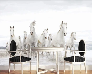 Mados Arklių 3d Tapetai Šiuolaikinės Paprasta Grupės Žirgų Šuoliais Balto Žirgo Gyvenimo Kambario, Miegamasis Wallcovering HD Tapetai