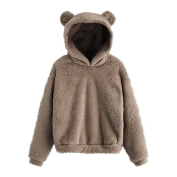 Mados Hoodies Moterų ilgomis Rankovėmis Fleece series Šiltas Bear Forma Fuzzy Hoodie Puloveris Žiemos Drabužių Plius Dydis Свитер