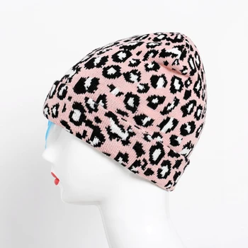 Mados Moterų Skrybėlę Korėjos Žiemos Leopardas Spausdinti Mezgimo Skrybėlę 2020 M. Rudens Žiemos Naujas Nėrimo Šiltas Moterų Skrybėlę Skullies Unisex Kepurės