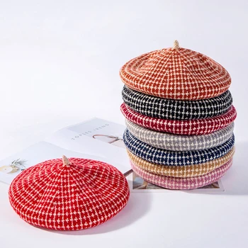 Mados naujų atvykimo storio moterų spausdinti beretė hat 8 spalvų paprasta šviežio derliaus elegantiškas laukinių tendencija šiltas, reguliuojamas beretė