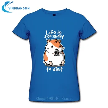 Mados Raidžių Dizaino Gyvenimas Yra Per Trumpas, Kad Dieta T-Shirt Moterims Trumpomis Rankovėmis Kawaii Gyvūnų Pet Žiurkėnas Atspausdinta Marškinėliai Juokinga Tees