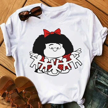 Mafalda T-shirt Moterims, Mada O-kaklo Marškinėlius Harajuku Animacinių filmų Mielas Spausdinti Marškinėliai Moterims trumpomis Rankovėmis Viršūnes tee Atsitiktinis Kawaii Marškinėlius