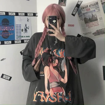 Marškinėliai moteriška Rudens korėjos versija ins Harajuku stiliaus animaciją anime print plus size ilgomis rankovėmis prarasti laukinių studentų marškinėliai banga